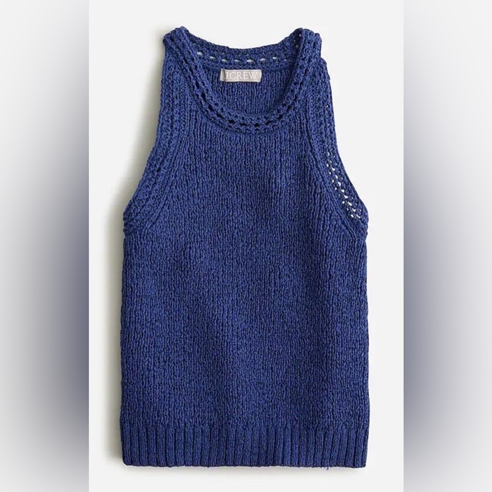 J.Crew High-neck Navy Textured Pointelle Sweater Tank